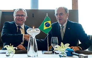Eldar Saetre, da Statoil, e Pedro Parente, da Petrobras